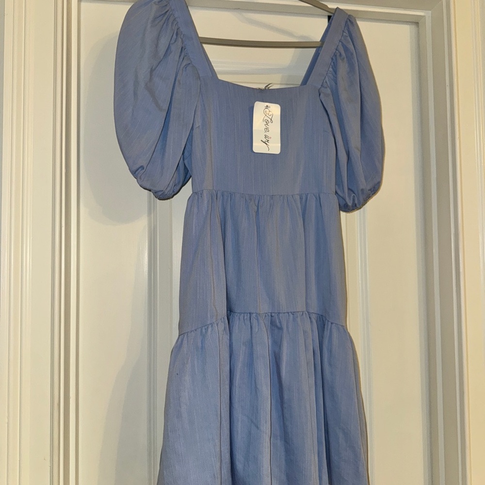 Entro Blue Puff Sleeve Casual Dress